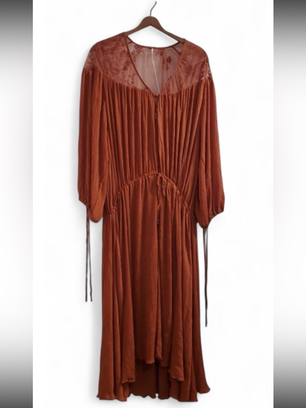 Free People Clementine Boho Lace Long Sleeve Chiffon Maxi Dress Sz XS